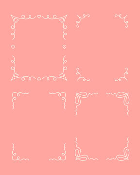 Elegant rectangular Borders Set. Curly Line Frame Collection with swirl loop wave curvy elements. Decorative Card Poster Social Media Template. Vector illustration