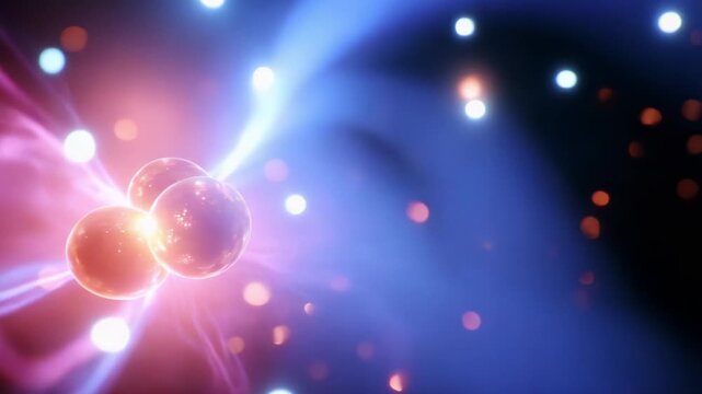An Intriguing Visualization of Quantum Physics Illustrating Particle Interactions through Colorful Light Trails, Depicting Fundamental Forces that Govern Atomic Behaviors and Matter Dynamics