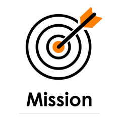 Business mission target icon, goal achievement symbol with arrow, strategy focus concept illustration