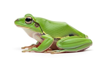 Fototapeta premium Green Frog Sitting on White Background.