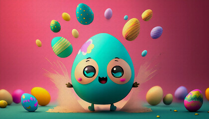 colorful easter eggs on a blue background oil painting style illustration 