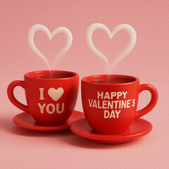 cup of coffee with hearts oil painting style illustration 