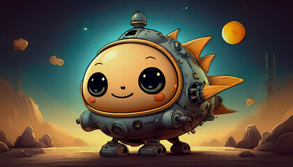 cute carton character old star ship