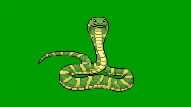 Pixel Art Animated Garter Snake Dancing on Green Screen