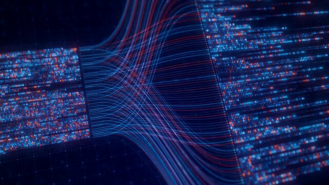 Binary Code Zeros Ones Data Flow Neural Network Visualization with Digital Nodes, Big Data AI Machine Learning Algorithm System, Digital Technology Background for Artificial Intelligence Concept