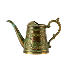 Antique Ornate Brass Watering Can Verdigris Patina