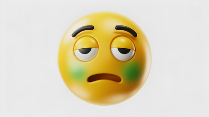 Sick emoji face, realistic shiny yellow 3D icon isolated on white background, clear expression digital emotion PNG