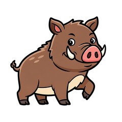 Fototapeta premium Cartoon Boar Character with Tusks Illustration.