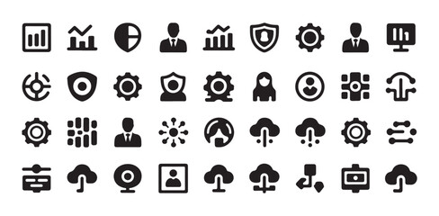 Fototapeta premium Business data analytics cloud computing technology vector icons set for statistics reports