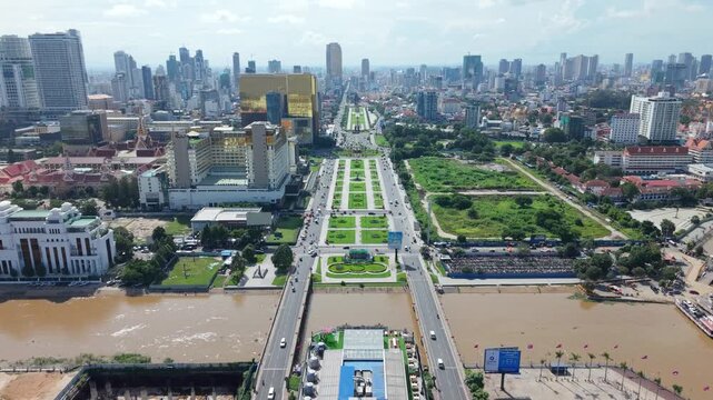Aerial View of Phnom Penh Capital City Cambodia