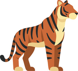 Bold orange tiger standing proudly with distinctive black stripes, white accents, and fierce gaze, perfect for wildlife posters, jungle themes, and bold animal graphics