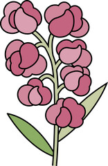 Sweet Pea flower holding a bouquet for celebration, bold line art, flat vector illustration