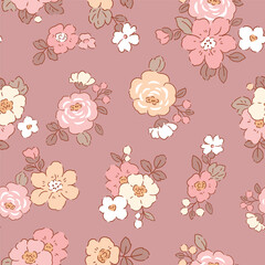 Obraz premium Seamless vector pattern with romantic spring flowers. Hand drawn floral design on isolated background. Perfect for textile, wallpaper or nursery print design.