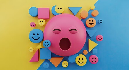 April fools' day pink egg surprise with smiley faces and colorful shapes