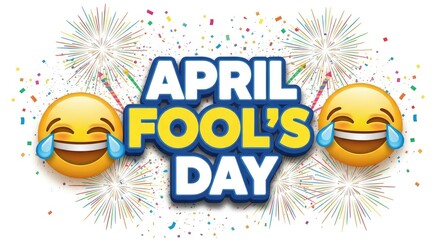 Laughing emotions on april fools day with confetti and tears of joy