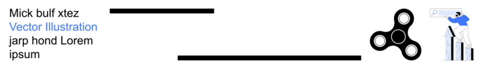 Obraz premium Productivity, business strategy, analysis, efficiency, focus, brainstorming. A fidget spinner alongside a graph and person analyzing performance. Productivity and business strategy concept