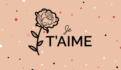 Illustration avec le message &laquo; Je t&rsquo;aime &raquo; accompagn&eacute; d&rsquo;une rose, sur fond beige dans un style doux, romantique et d&eacute;coratif.