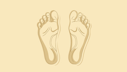 Top down view of two human footprints in a sandy or soft earth texture presented in a simple sketch illustration style.