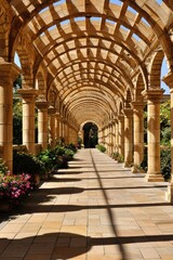 Obraz premium Serene Garden Archway with Elegant Columns and Stone Pathway