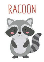 Obraz premium Adorable Raccoon Cartoon Illustration with 'RACOON' Text