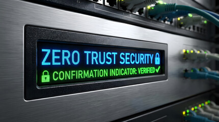 Zero trust security confirmation indicator with verified status display, secure authentication approval, cybersecurity access validation and protected network system concept