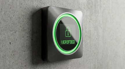 Verified access confirmation with illuminated biometric panel, authentication success, secure entry system and cybersecurity access control concept