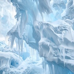 An icy cave scene with glistening stalactites and frosted textures