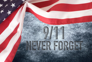 Flag of the United States of America and commemoration of the September 11 attack on the Twin Towers WTC in Manhattan