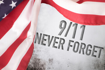 Flag of the United States of America and commemoration of the September 11 attack on the Twin Towers WTC in Manhattan