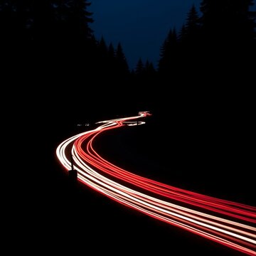 Abstract light trails of red and white car lights streaking acro