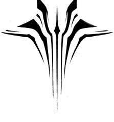 Sharp Geometric Mantis Head Tattoo Design with Abstract Tribal Wings
