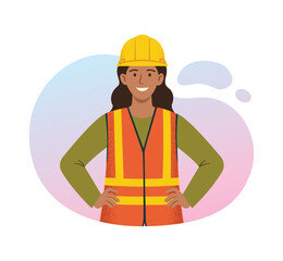 Confident Female Civil Engineer Hero Pose with Hands on Hips. Illustration for International Women's Day.