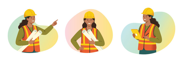 Female Civil Engineer Illustration Set, International Women&rsquo;s Day 2026, Give To Gain. Women in STEM, gender equality.