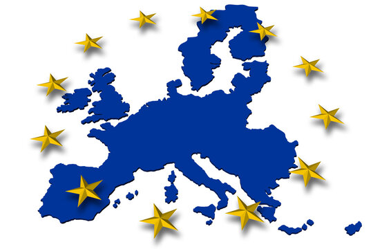Png; Trasparente. Europa. Bandiera unione europea. Cerchio di stelle gialle su sfondo mappa Europa..