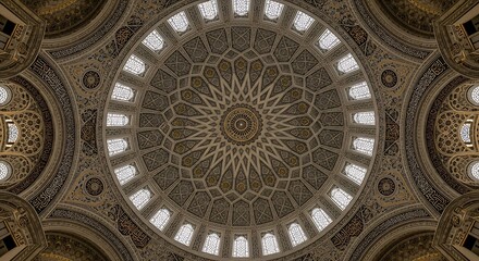 Obraz premium Intricate Geometric Dome Ceiling of a Historic Mosque.