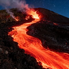 Glowing Lava Flow on the Big Island of Hawaii