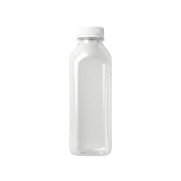 Empty clear plastic square juice bottle with cap