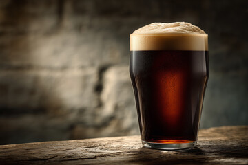 Dark Beer with Perfect Foam Head in Glass Craft Brewery