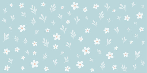 Delicate ditsy print with small wildflowers and botanical elements. Vintage-inspired design perfect for summer textiles, wrapping paper, elegant wallpaper, and decoration