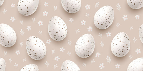 Pink Beige Seamless Easter egg pattern. Elegant spring background featuring colorful decorated eggs, perfect for greeting cards and festive illustrations