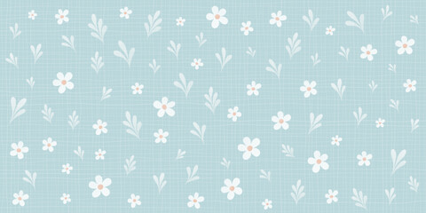 Obraz premium Spring ditsy print featuring delicate daisy blooms and pastel flowers. Charming seamless design for childrens textiles, vintage wallpaper, or Easter decoration projects