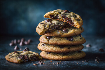 Stack of Homemade Chocolate Chip Cookies Fresh Baked