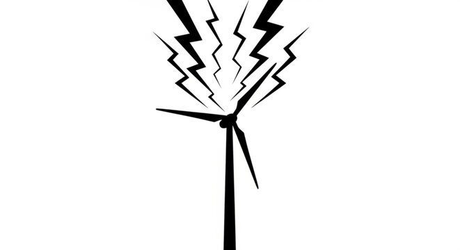 Wind turbine in operation struck by lightning during a storm from a close-up viewpoint