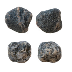 A set of images of two stones, showing two different sides of the same stone, isolated on a white background. Close-up of the pebble texture.