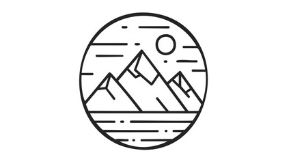 Mountain landscape with sun in minimalist line art style
