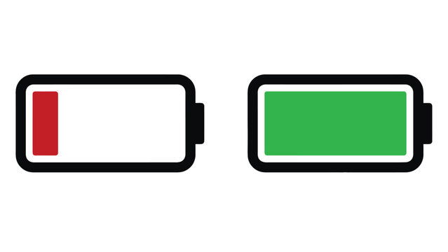 Battery level icons showing low and full charge status