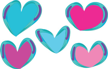 blue pink colors creative pattern outline hearts set
