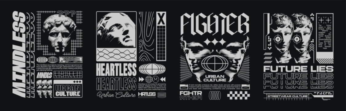 Urban Culture Aesthetic Vector Graphics Set with Abstract Geometric Shapes