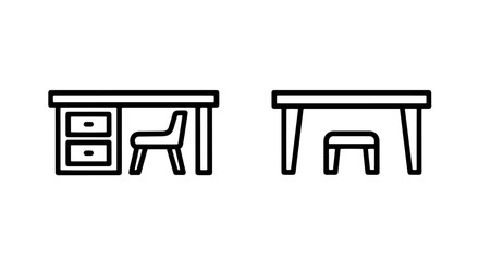 Fototapeta premium Outline Icons of Desks with Drawers and Simple Tables