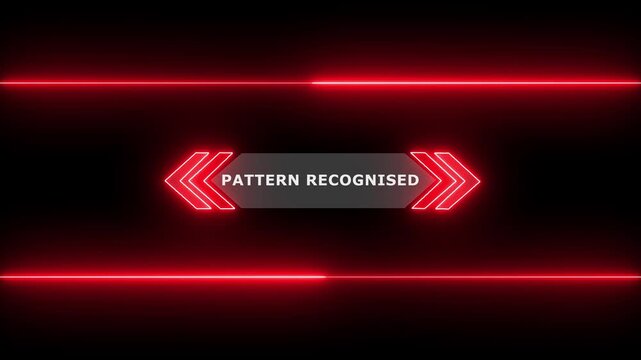 Animation of HUD elements with text Pattern Recognised. Animate a white callous for text. HUD elements on black background. Futuristic callout titles. Virtual sci fi textbox for HUD. 4k video